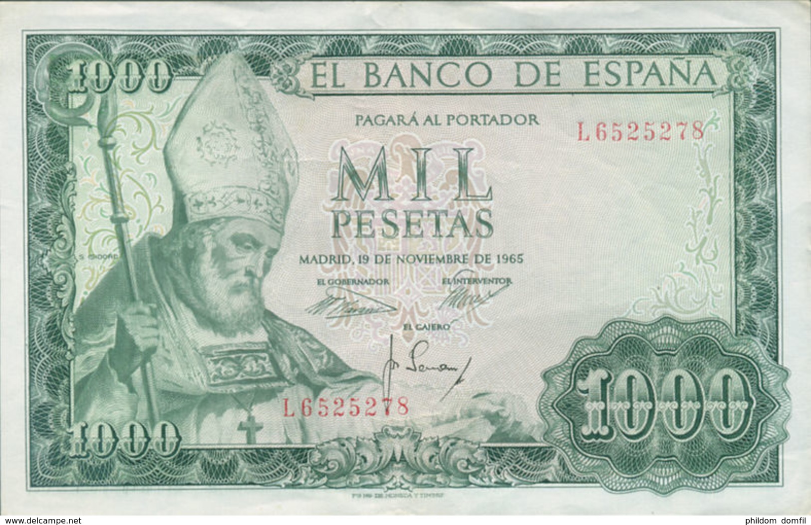 Ref. 243-422 - BIN SPAIN . 1965. 1000 Pesetas 19th November 1965 - San Isidoro. 1000 Pesetas 19 De Noviembre 1965 - San - 1000 Pesetas