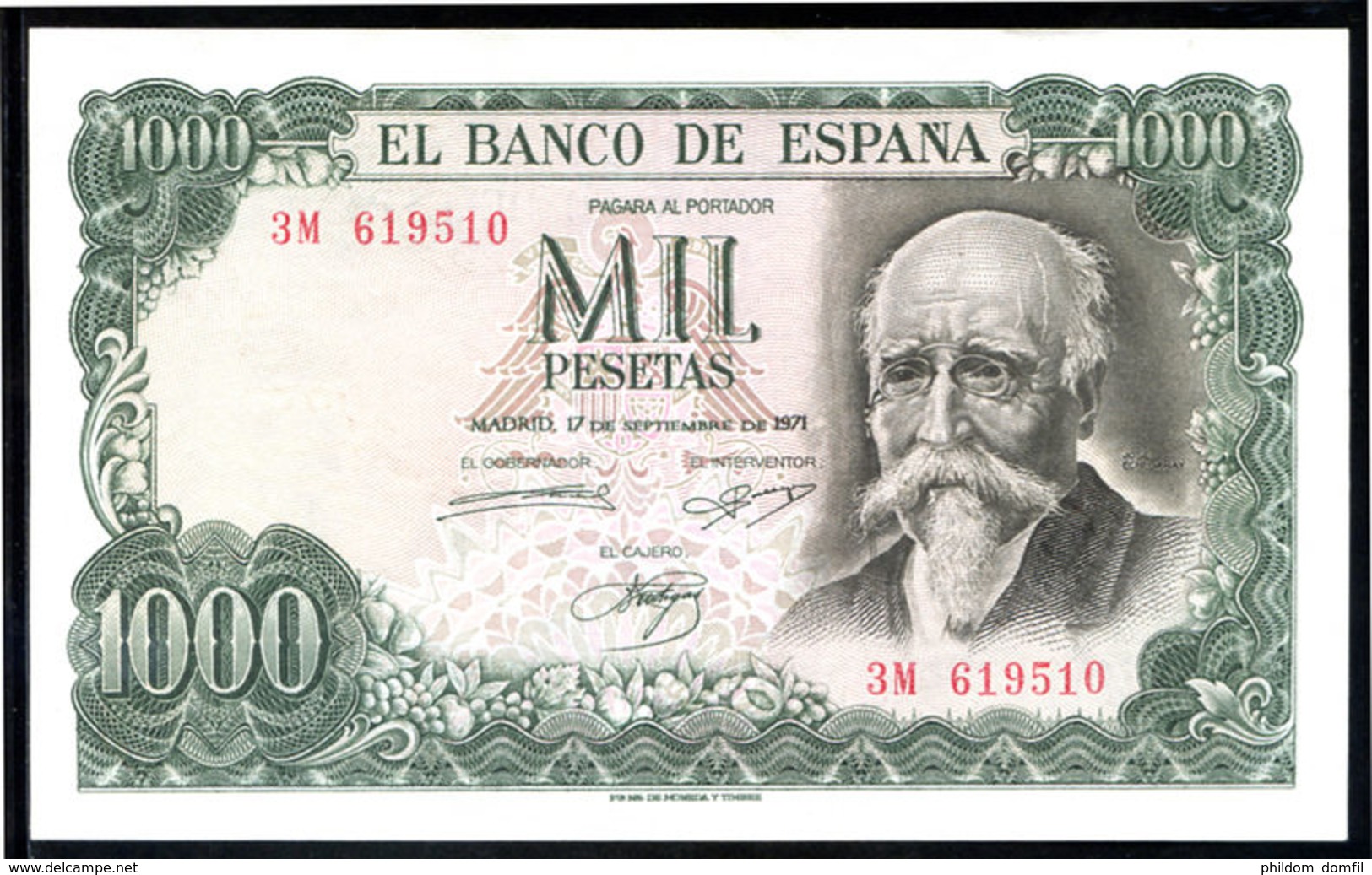 Ref. 244-463 - BIN SPAIN . 1971. 1000 PESETAS 1971 - JOSE ECHEGARAY. 1000 PESETAS 1971 - JOSE ECHEGARAY - 1000 Pesetas