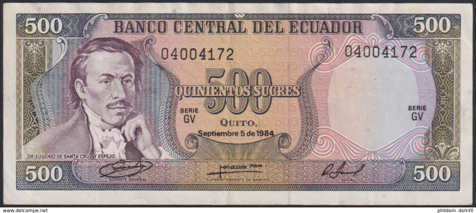 Ref. 834-1256 - BIN ECUADOR . 1984. 	500 SUCRES FROM ECUADOR 1984	. 500 SUCRES DE ECUADOR 1984 - Ecuador