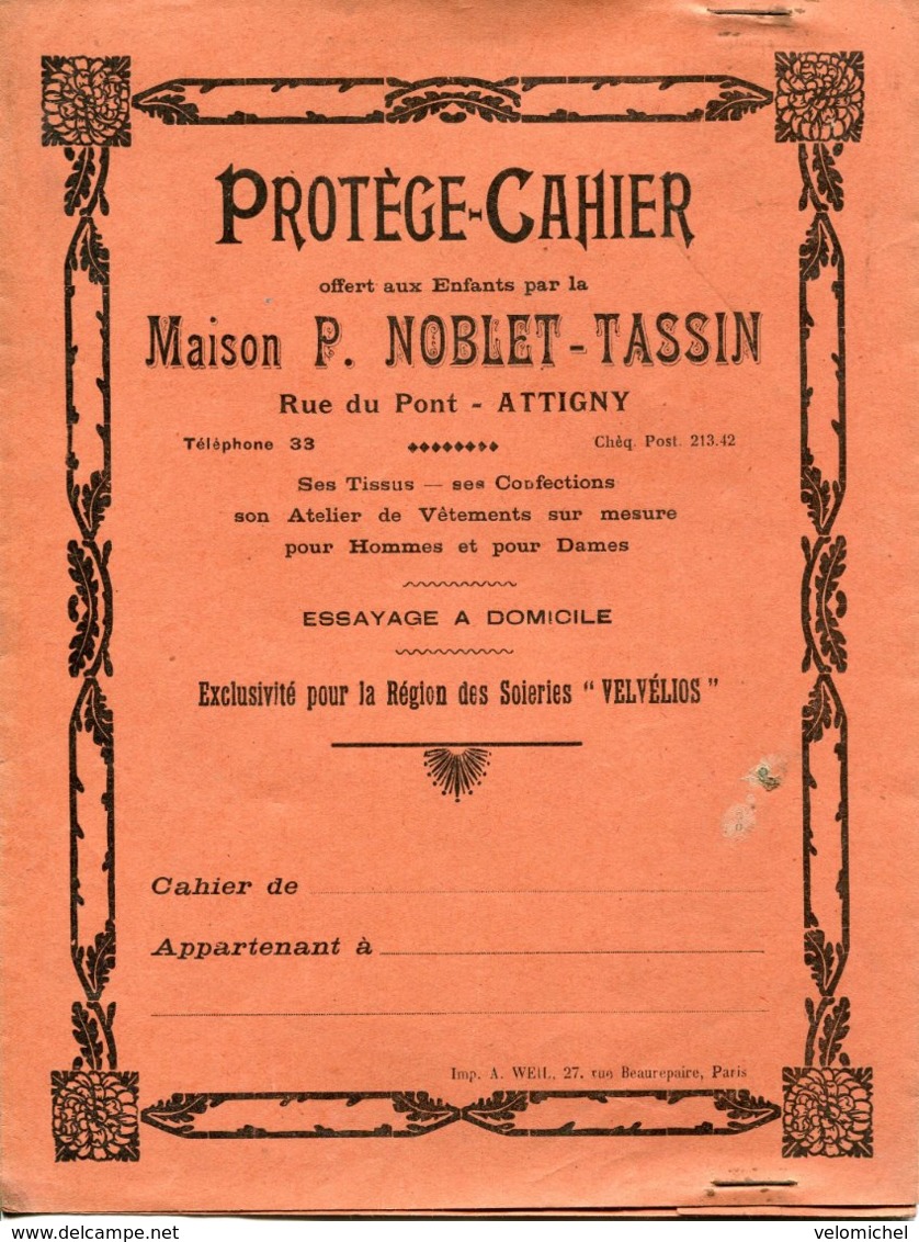 Ardennes. ATTIGNY. Protège-cahier NOBLET-TASSIN - Non Classés