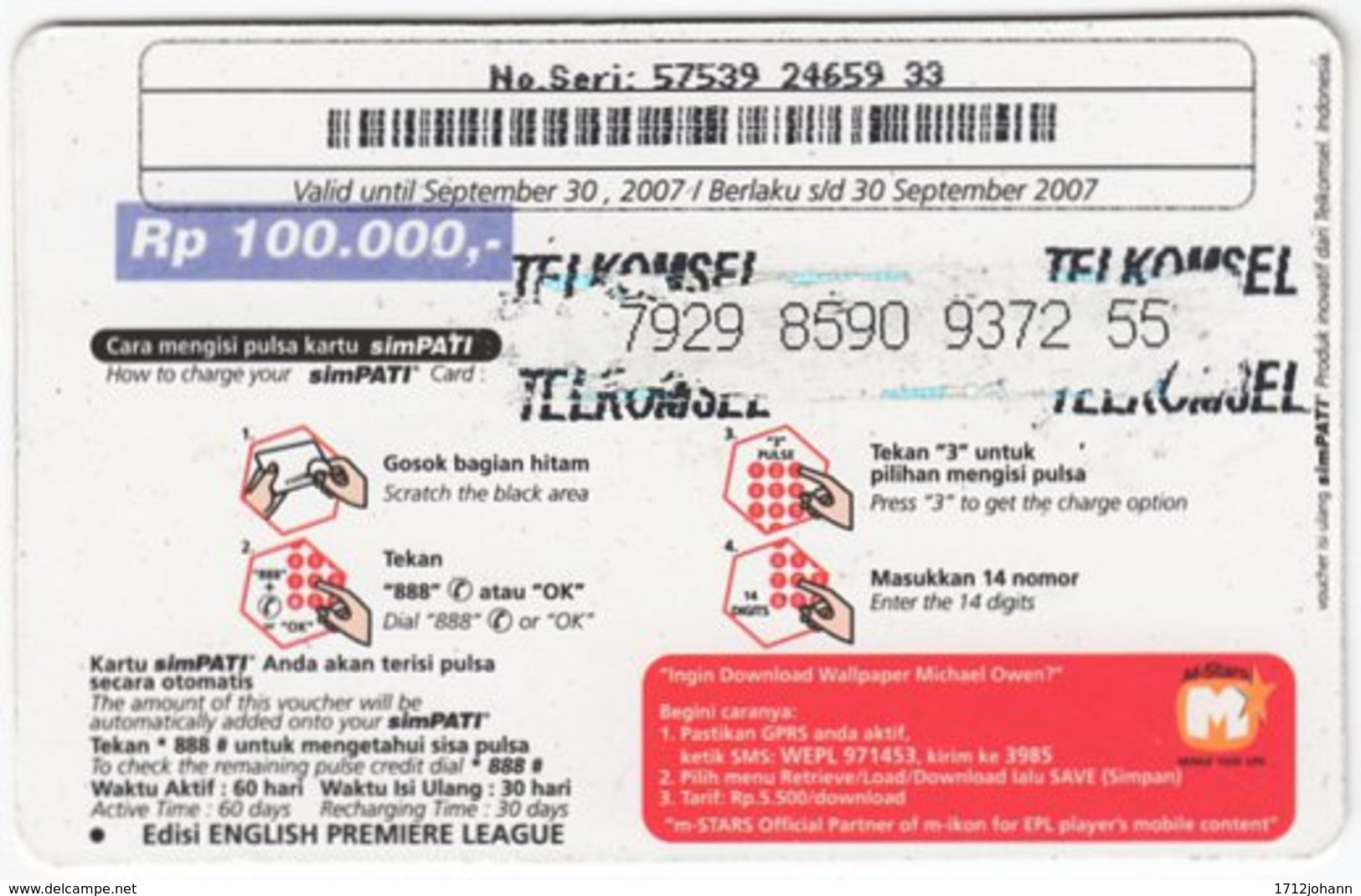 INDONESIA A-499 Prepaid SimPATI - Sport, Soccer - Used - Indonesien