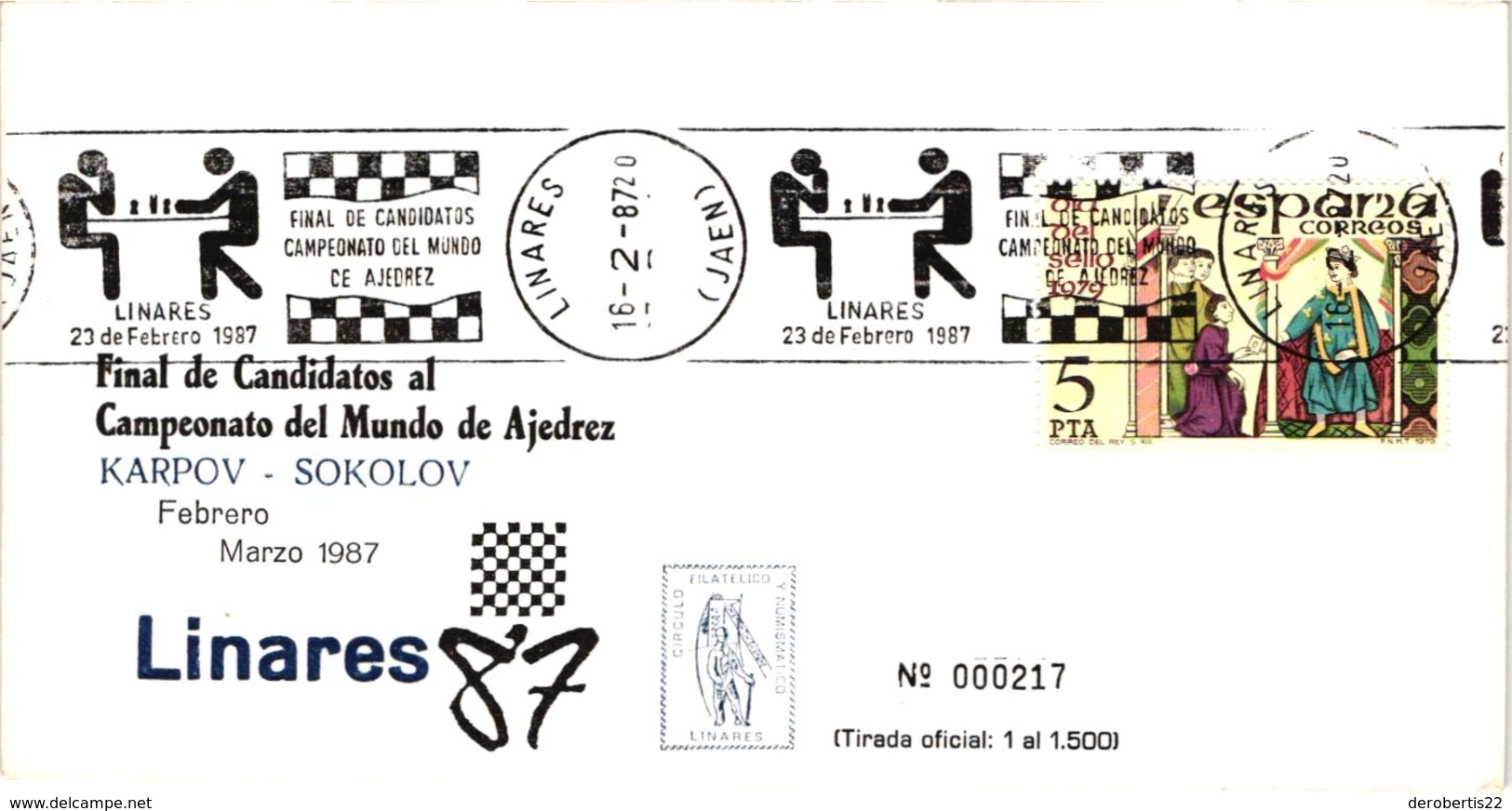 Chess Schach Echecs Ajedrez-Linares.Spain 1987_Candidates Final For The Chess World Championship_Souvenir Cover_CCC 2230 - Schach