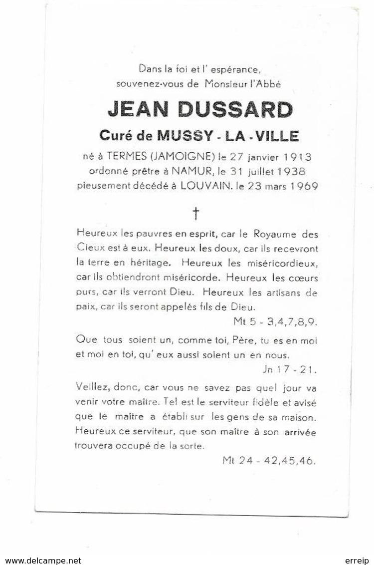 Mussy La Ville Jean Dussard Curé De Mussy La Ville  Termes 1913 Louvain 1969 - Musson