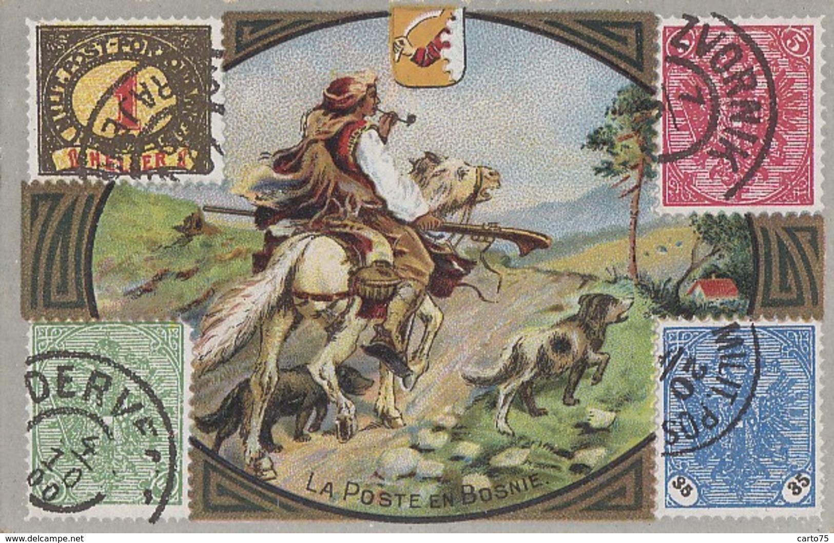 Bosnie-Herzégovine - La Poste En Bosnie - Facteur à Cheval Avec Ses Chiens - Publicité Médecine Robin - Bosnien-Herzegowina