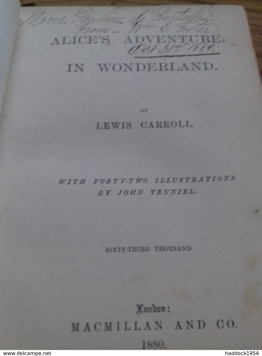 Alice's Adventure In Wonderland LEWIS CARROLL Macmillan And Co 1880 - Sagen/Legenden
