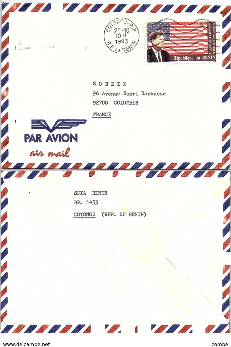 BENIN. LETTRE, COVER. KENNEDY.  190F. COTONOU TO FRANCE    / 3 - Benin – Dahomey (1960-...)