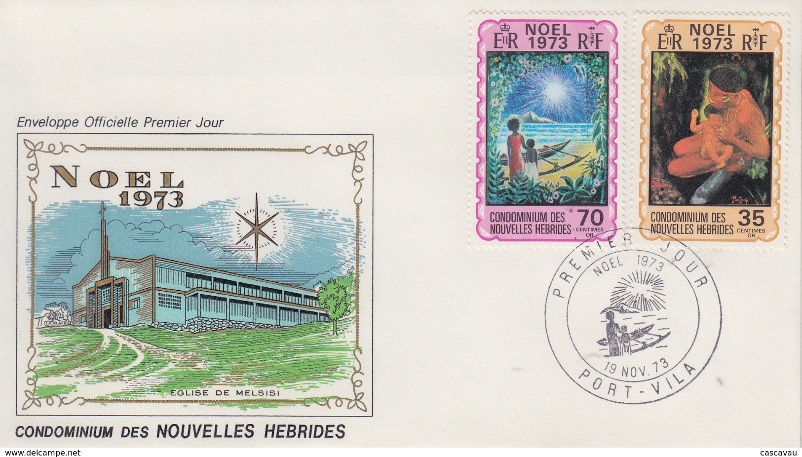 Enveloppe FDC  1er Jour   NOUVELLES  HEBRIDES   Noël  1973 - FDC