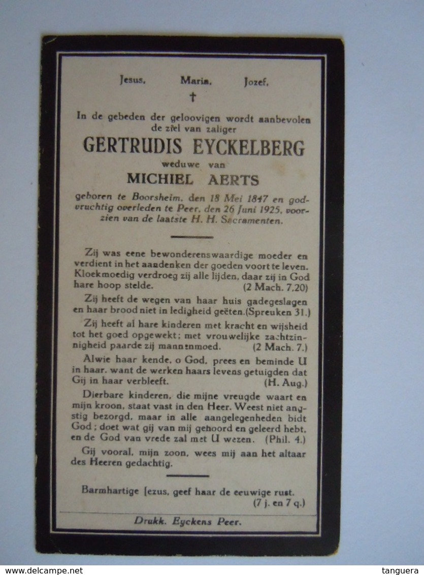 Doodsprentje Gertrudis Eyckelberg Geboren Boorsheim 1847 Overleden Peer 1925 Wed Michiel Aerts - Andachtsbilder