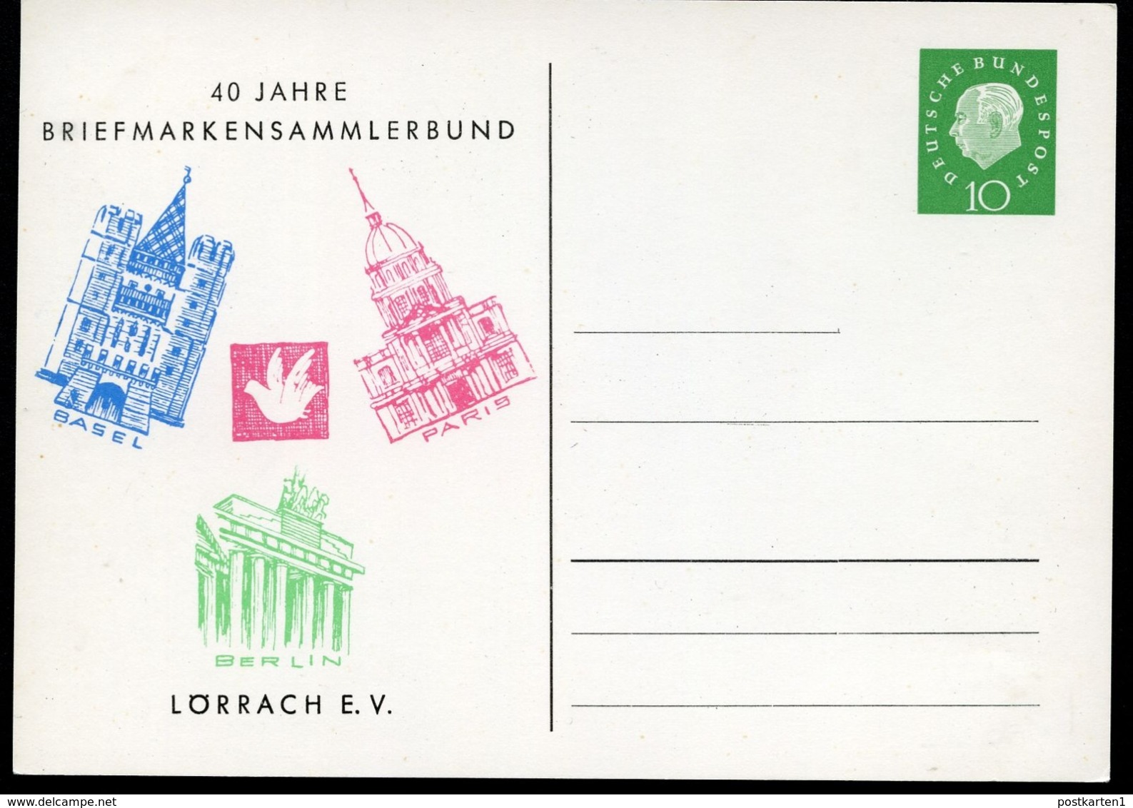 Bund PP18 B2/004b  BAUWERKE BASEL PARIS BERLIN 1959  NGK 8,00 € - Private Postcards - Mint