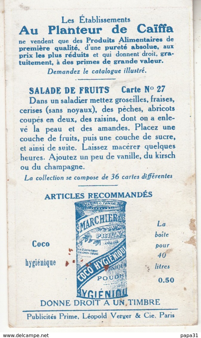 AU PLANTEUR De CAÏFFA  - Salade De Fruits Carte N°27 - Other & Unclassified