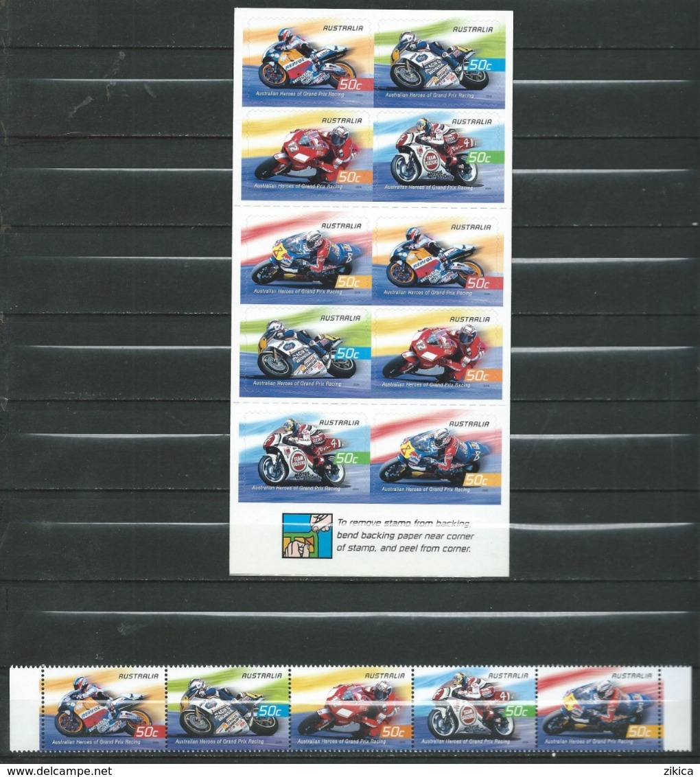 Australia 2004 Australian Heroes Of Grand Prix Racing.Sport/Motorcycle.strip. Stamps And Booklet - MNH.Mint - Neufs