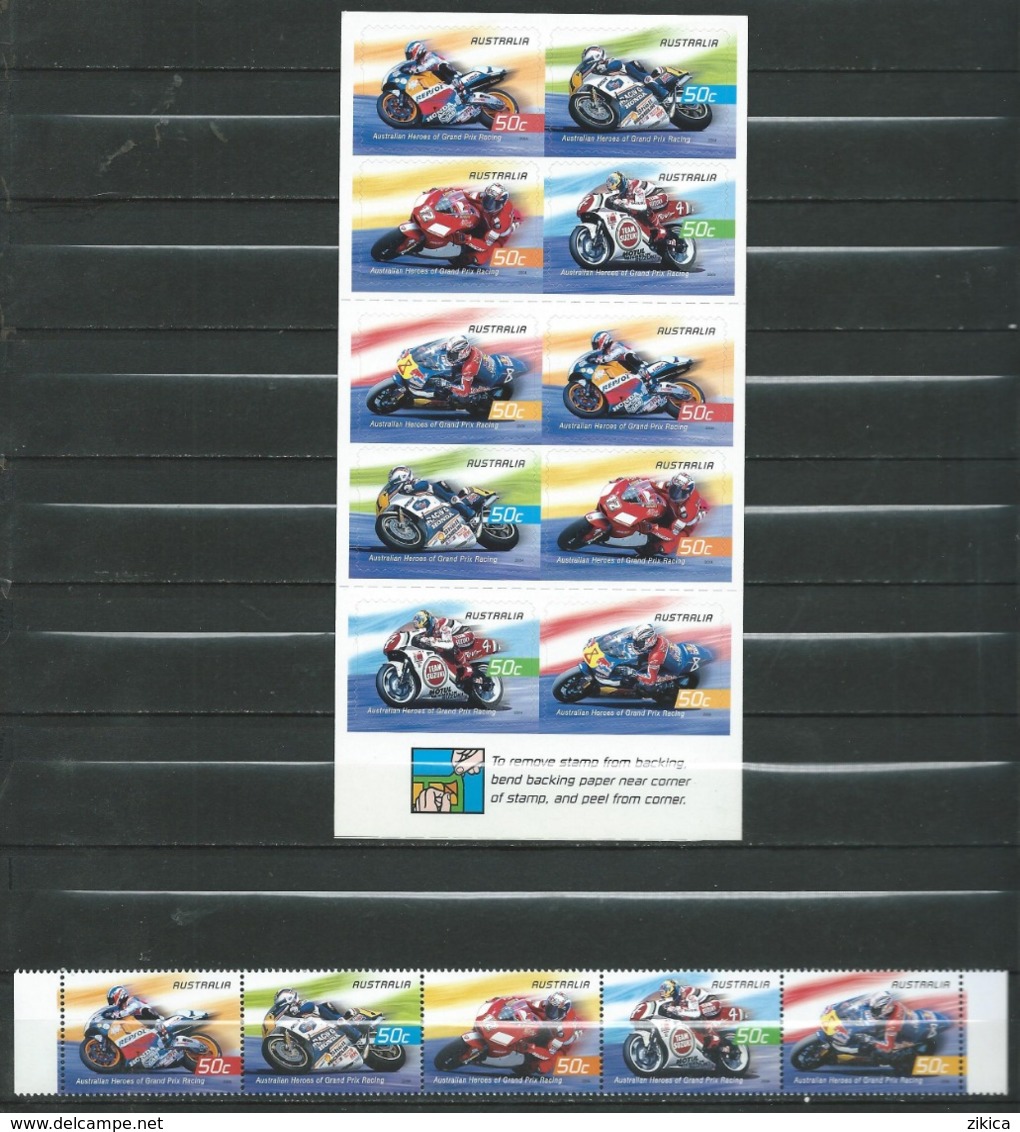 Australia 2004 Australian Heroes Of Grand Prix Racing.Sport/Motorcycle.strip. Stamps And Booklet - MNH.Mint - Mint Stamps