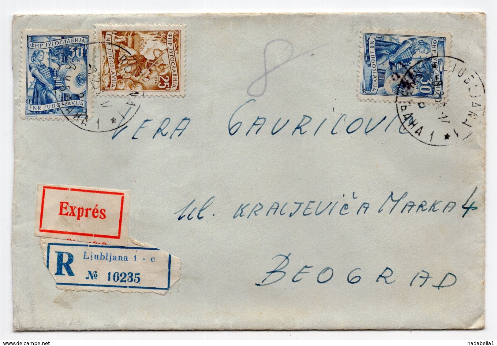 1958 YUGOSLAVIA, SLOVENIA, LJUBLJANA TO BELGRADE, TPO 3 SEZANA-BELGRADE, REGISTERED, EXPRESS MAIL - Covers & Documents