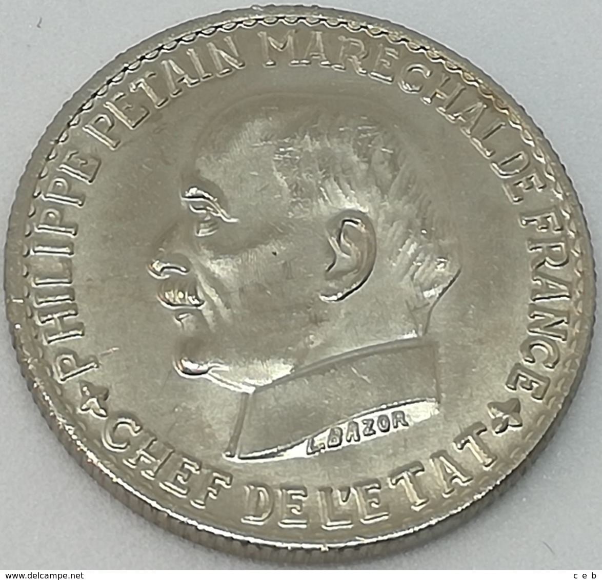 RÉPLICA PRUEBA. Moneda 5 Francos. 1941. Mariscal Petain. Estado Francés, Francia, Vichy. II Guerra Mundial. ESSAI - Otros & Sin Clasificación