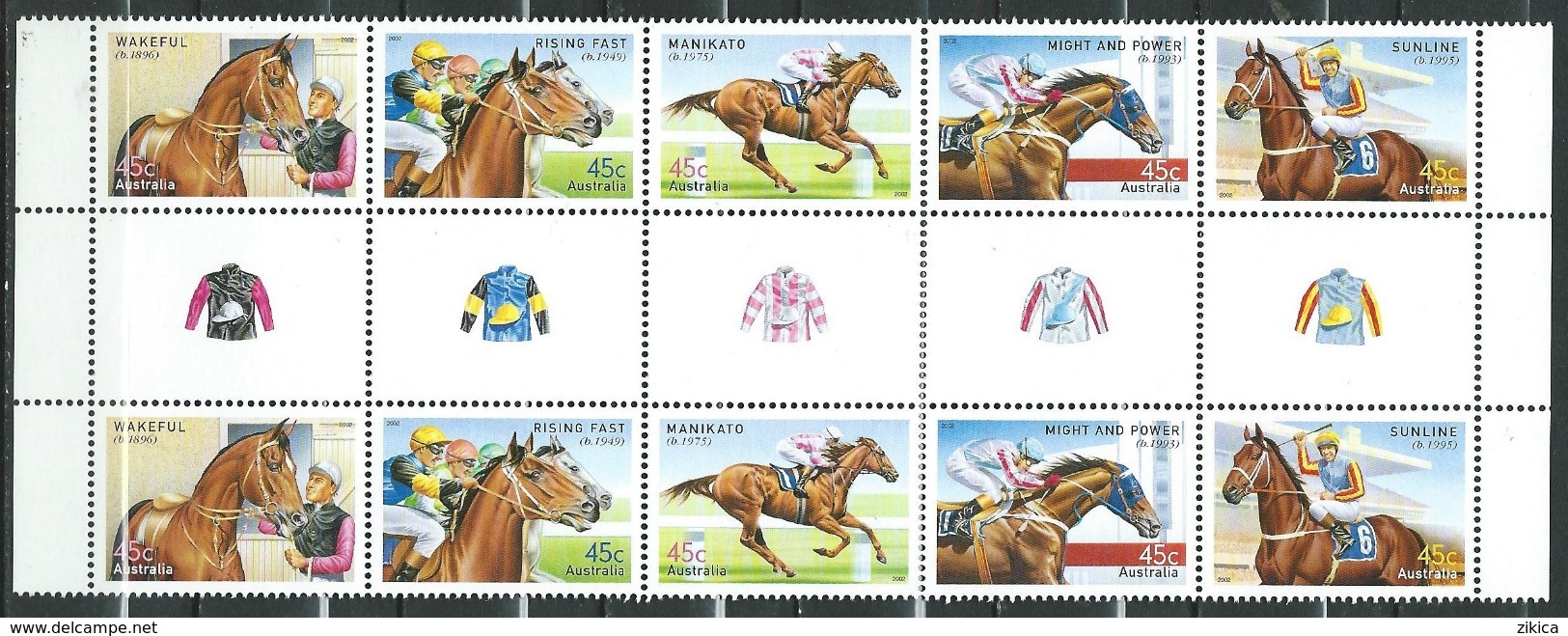 Australia 2002 Horse Racing Champions Gutter Block Of 10 With Decorative Labels MNH - Mint Stamps