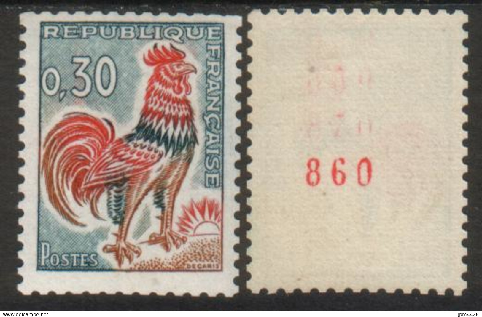 France N° 1331 Ab** Roulette Avec N° Rouge Coq De Decaris 0.30 - Coil Stamps