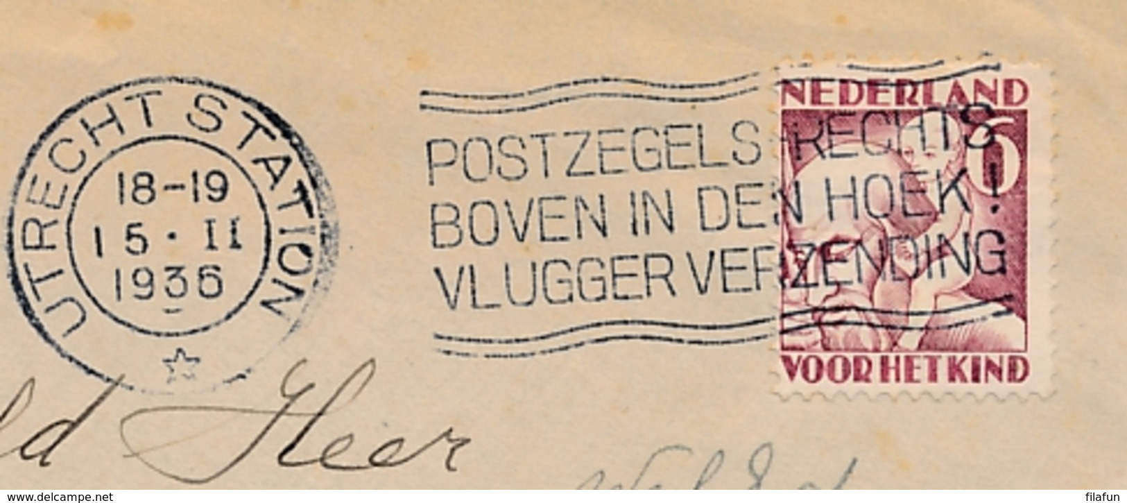 Nederland - 1936 - 6 Cent Kind, Enkelfrankering Op Brief Van Utrecht Naar Heinekenszand - Na Geldigheid - Brieven En Documenten