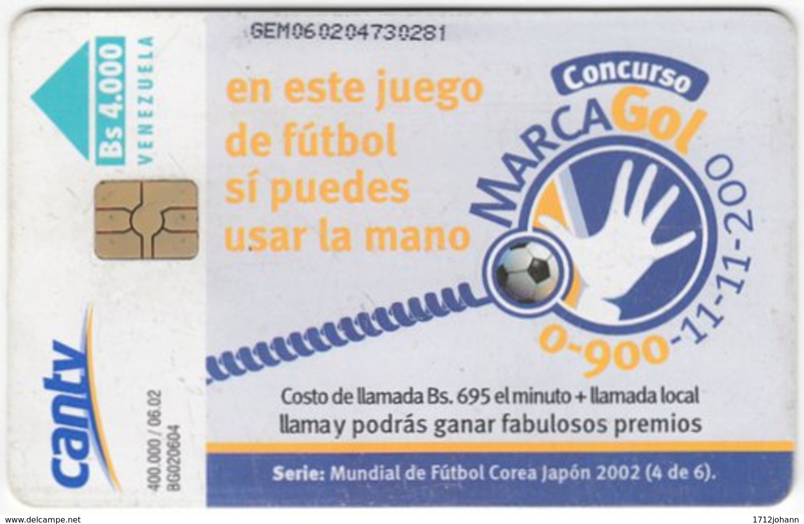 VENEZUELA B-342 Chip CanTV - Event, Sport, Soccer, World Cup - Used - Venezuela