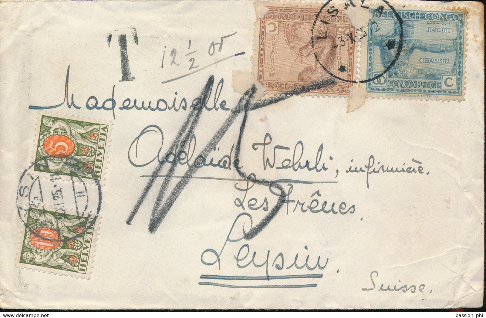 BELGIAN CONGO COVER FROM LISALA 03.10.35 TO SWITZERLAND TAXED AT THE ARRIVAL - Lettres & Documents