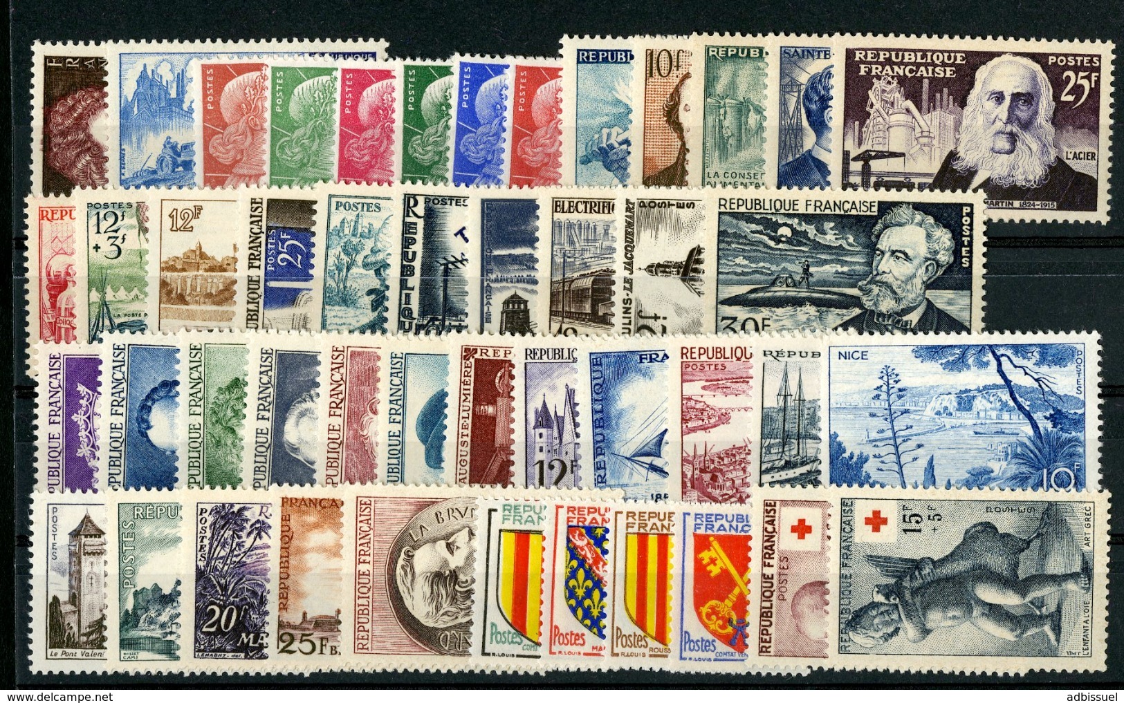1955 ANNEE COMPLETE ** (MNH). Cote 258 €. N° 1008 à 1049 Soit 46 Timbres. TB. - 1950-1959