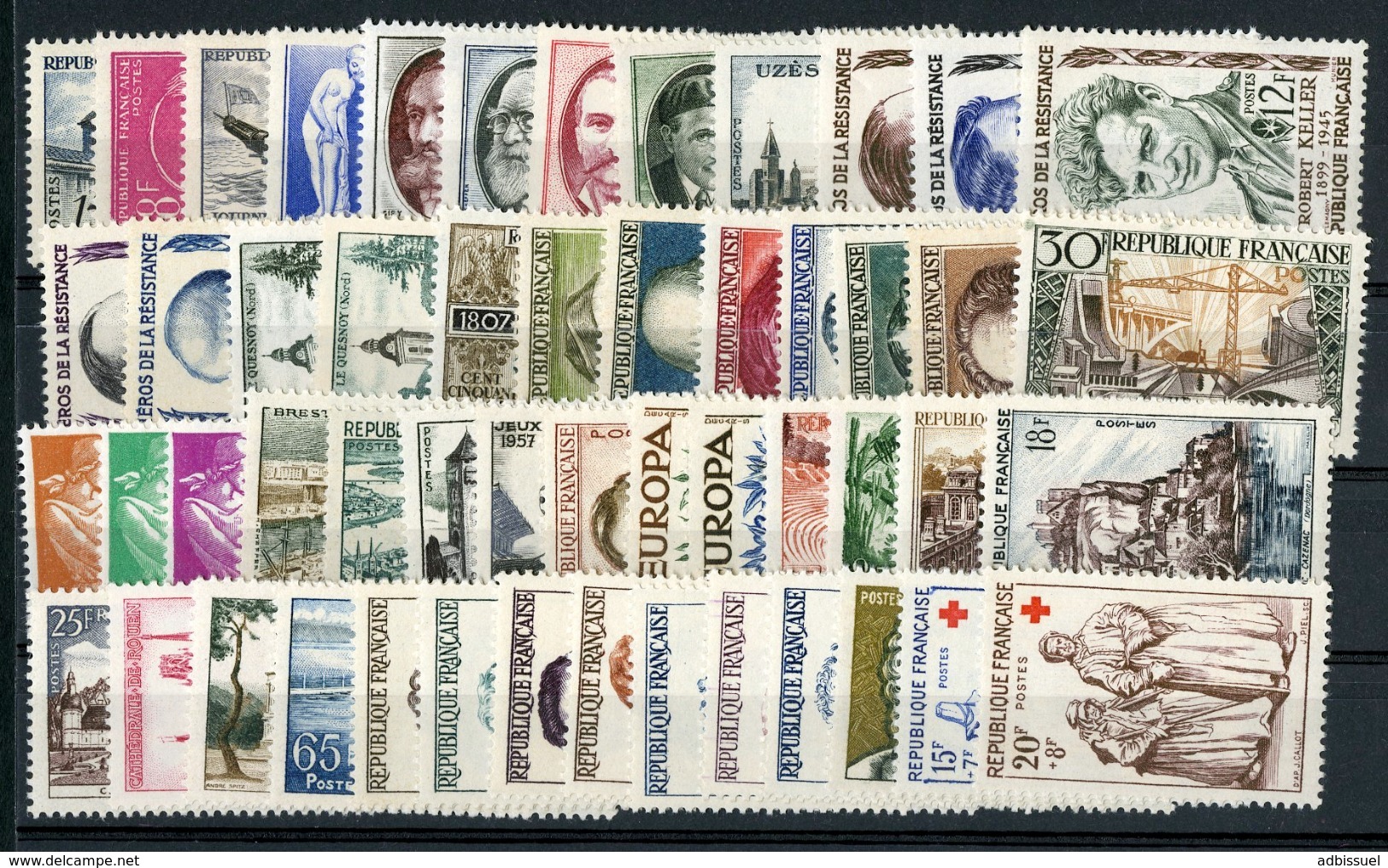 1957 ANNEE COMPLETE ** (MNH). Cote 111 €. N° 1091 à 1141 Soit 52 Timbres. TB. - 1950-1959