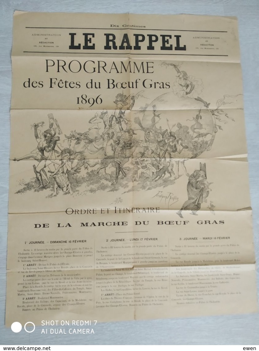 Affiche Programme Des Fêtes Du Boeuf Gras 1896 à Paris. Illustrée Par Ferdinand Raffin - Manifesti