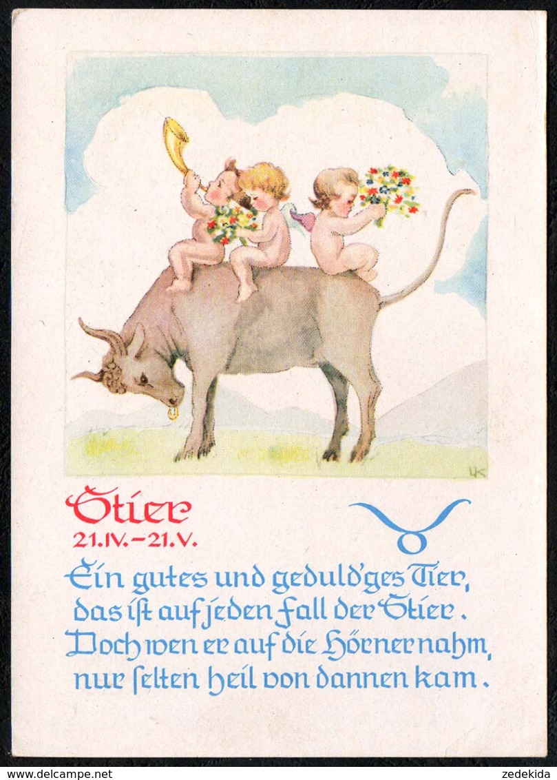 B0432 - Stier Tierkreiszeichen Künstlerkarte - Verlag Kallmer Zwickau - ERKA - Astronomie