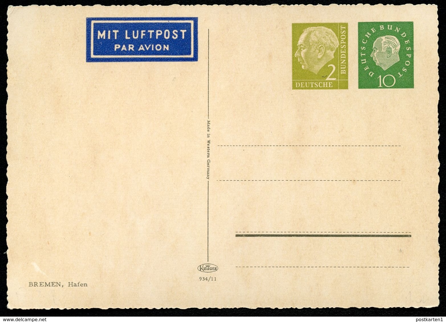 Bund PP20 B2/002 HAFEN BREMEN 1960  NGK 45,00 € - Private Postcards - Mint