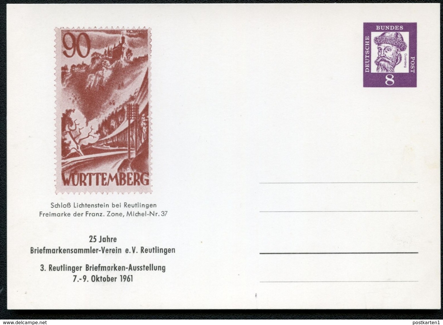 Bund PP23 D2/001b AUSSTELLUNG REUTLINGEN 1962  NGK 15,00 € - Private Postcards - Mint