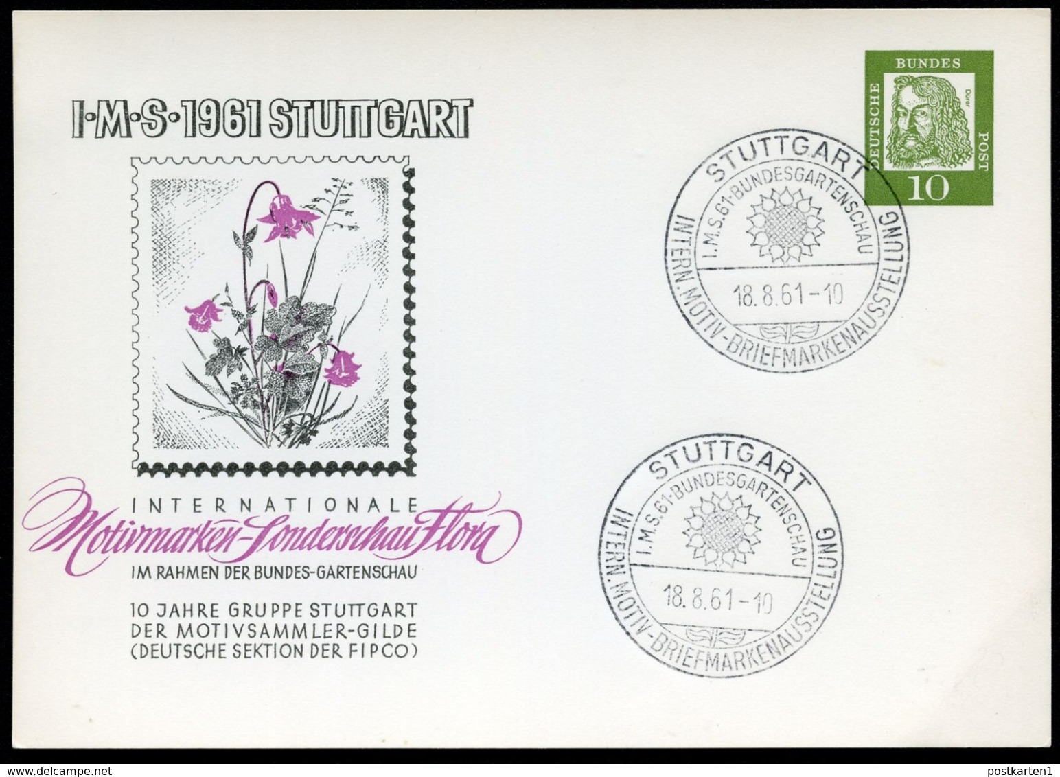 Bund PP24 C2/001 BUNDESGARTENSCHAU STUTTGART 1961 NGK 10,00 € - Cartes Postales Privées - Oblitérées
