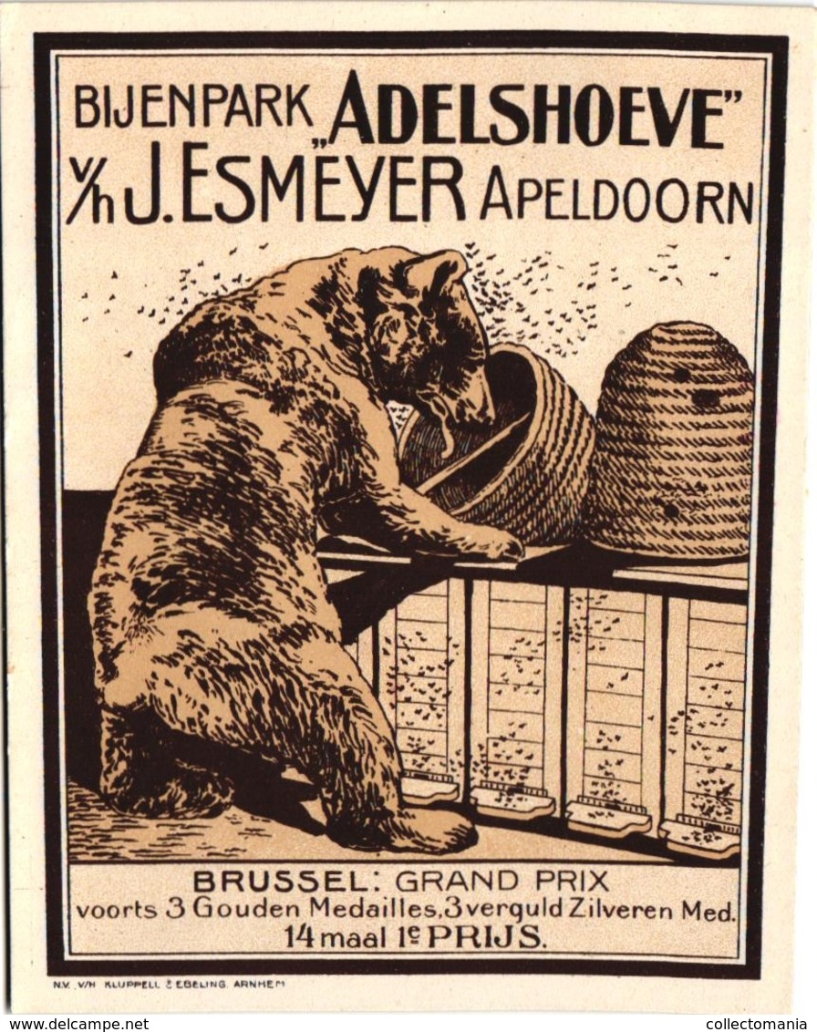 1 Reklamekaart  Bijenpark Adelshoeve Esmeyer Apeldoorn Honing Bienenstock Ruches Korf Korven Litho Ebeling Abeille - Visiting Cards