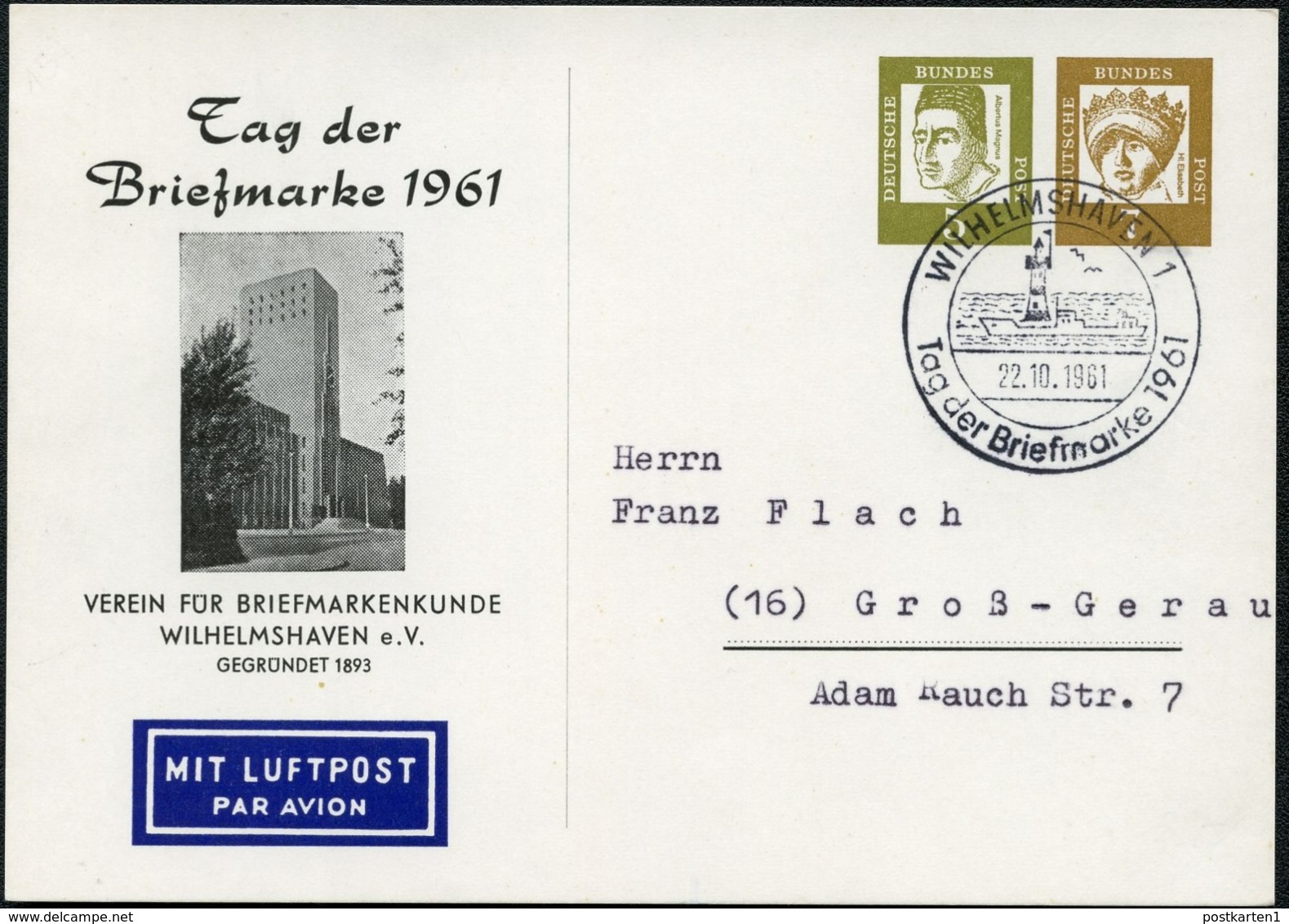 Bund PP25 C2/001a RATHAUS WILHEMLSHAVEN 1961  NGK 18,00 € - Cartes Postales Privées - Oblitérées