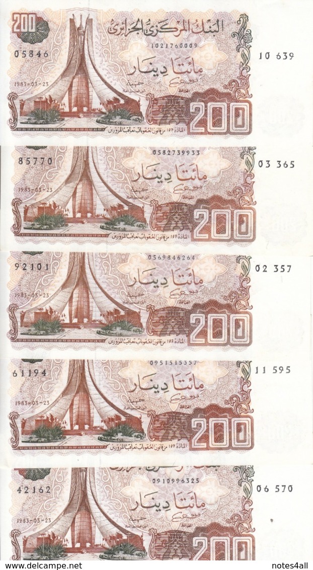 ALGERIA 200 DINARS 1983 P-135 LOT X5 AU/EF NOTES */* - Algerien