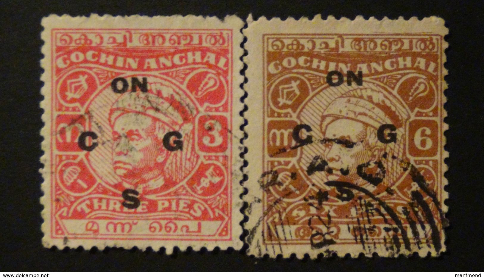 India - Cochin - 1948 - 3 + 6 Pies On C G S O - Look Scan - Cochin