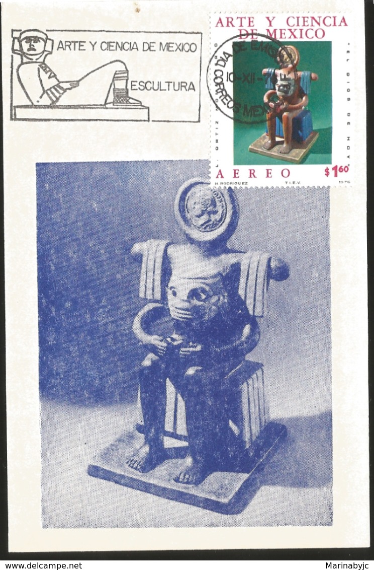 J) 1976 MEXICO, ART AND SCIENCE OF MEXICO, SCULPTURE, GUTEMBERG POSTCARD - Mexico