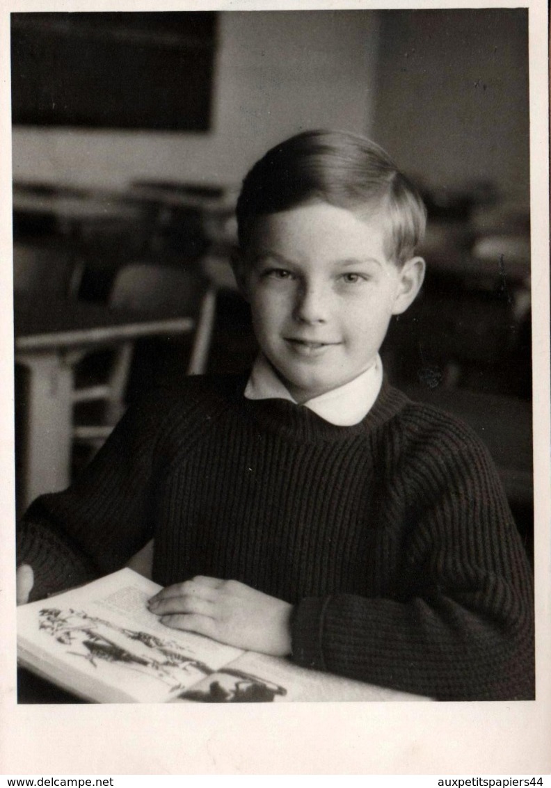 Carte Photo Originale Scolaire - Photo De Classe De L'écolier Modèle à La Lecture Vers 1960 - Personnes Anonymes