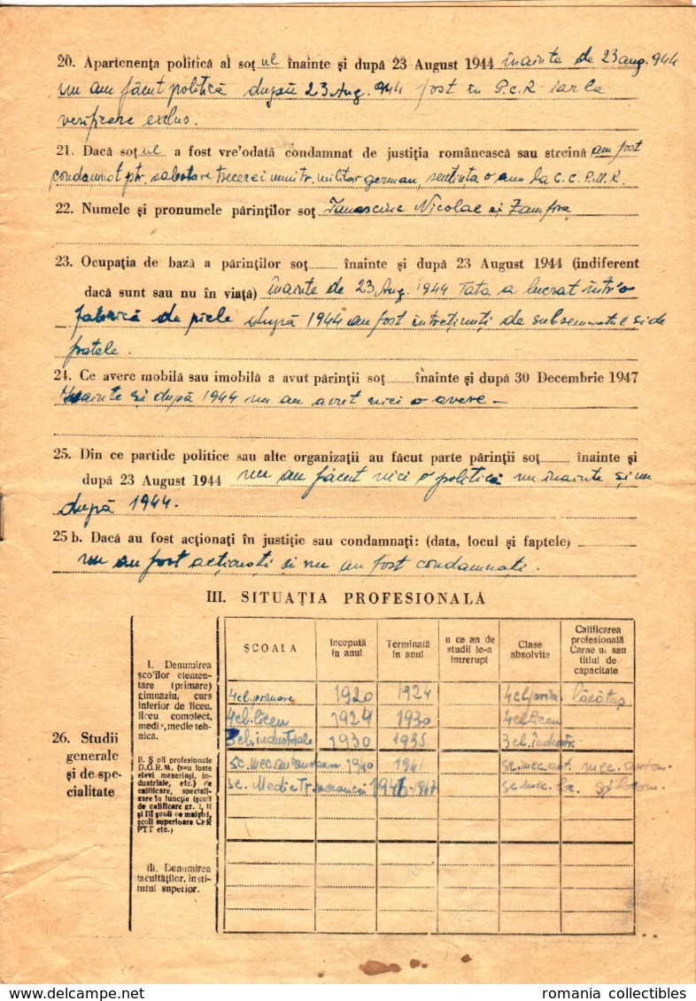 Romania, 1953, Vintage Personal Record For Employees - Romanian Railways CFR - Historische Documenten