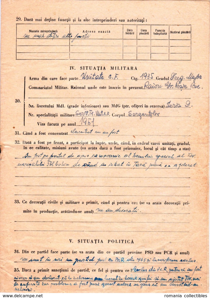 Romania, 1953, Vintage Personal Record For Employees - Romanian Railways CFR - Historische Documenten