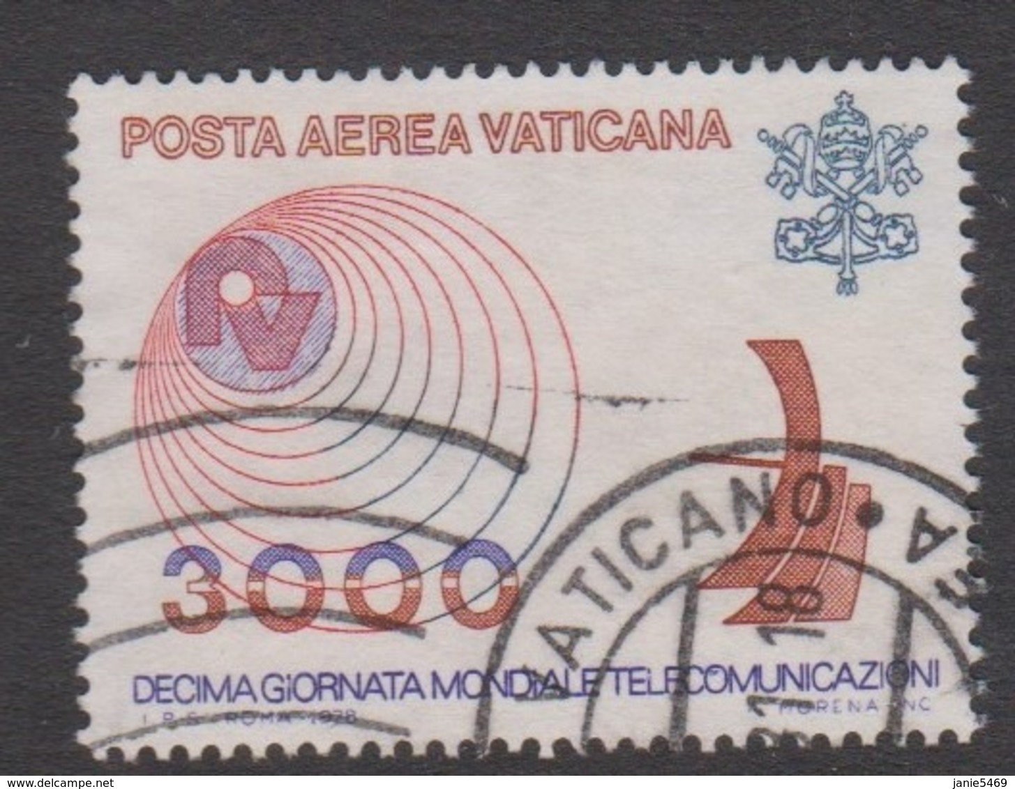 Vatican City AP 67 1978 Telecommunications World Day  .3000 Lire,used - Used Stamps