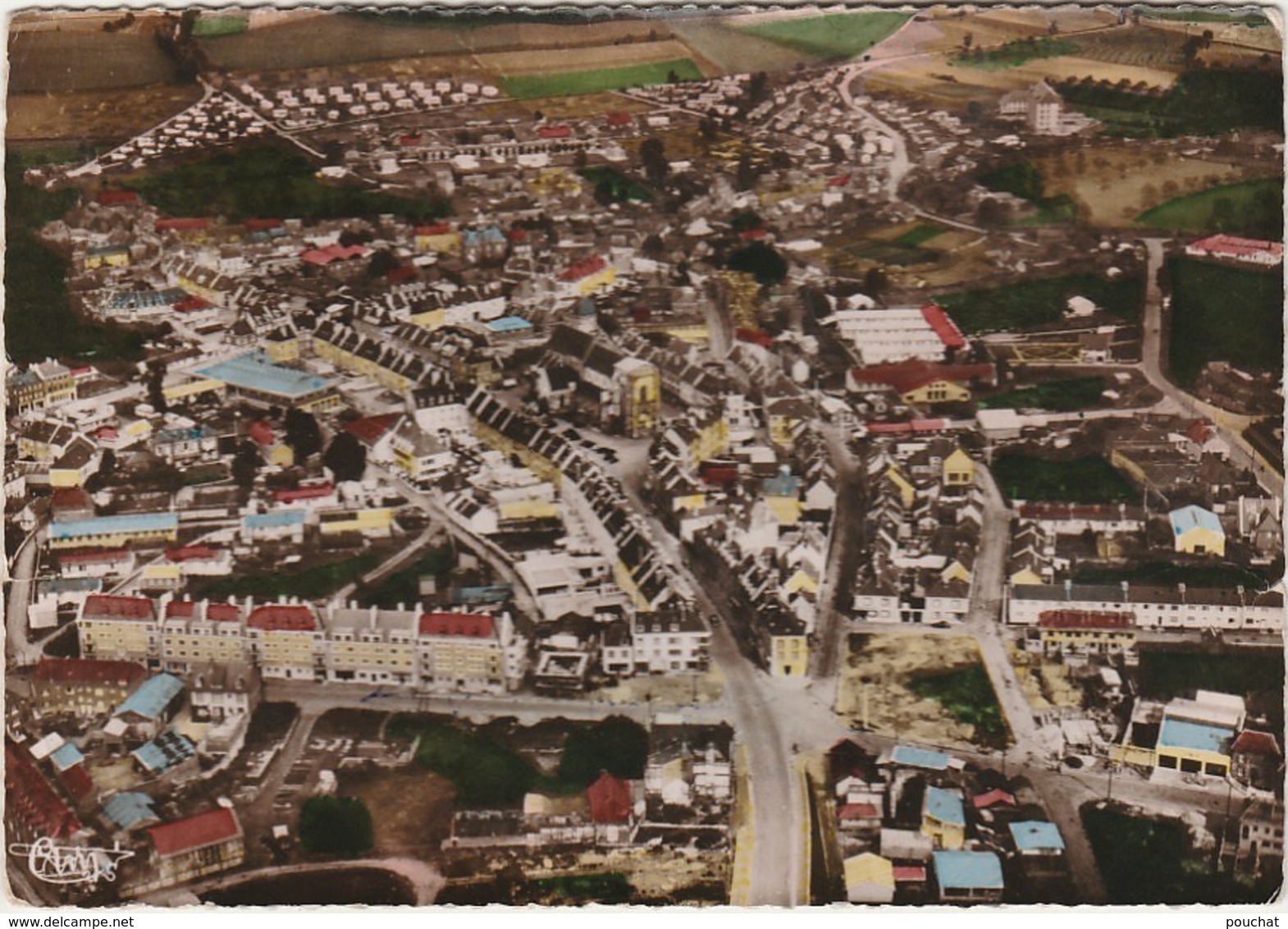 F5-76) NEUFCHATEL  EN  BRAY - VUE AERIENNE DU CENTRE VENANT DE ROUEN - (OBLITERATION DE  1953 - 2 SCANS) - Neufchâtel En Bray