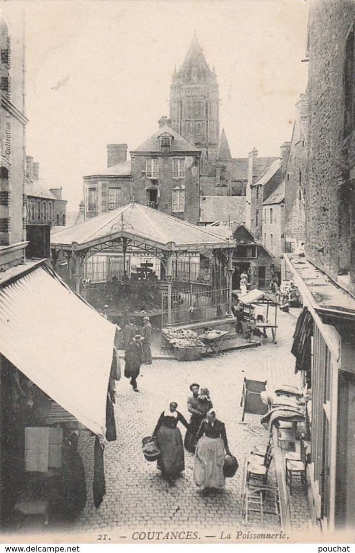 F15-50) COUTANCES (MANCHE) LA POISSONNERIE  - (ANIMEE - MARCHE - PERSONNAGES  - 2 SCANS) - Coutances