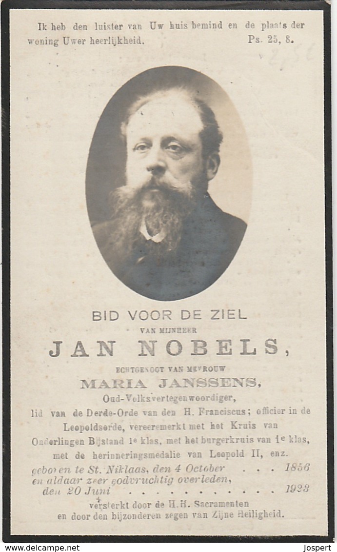 Volksvertegenwoordiger, 1923, Jan Nobels, Sint-Niklaas, Janssens - Images Religieuses