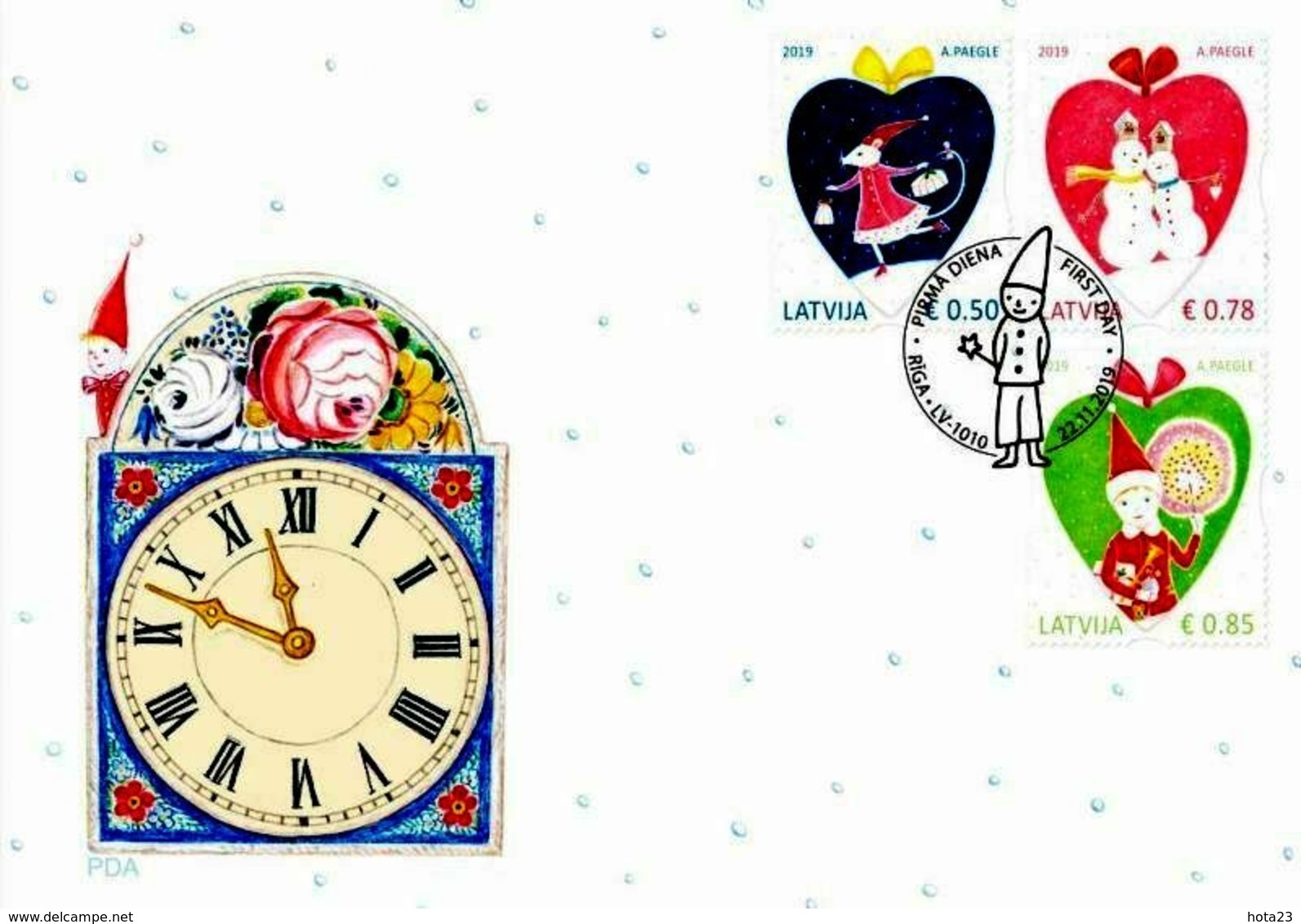 Latvia Lettland 2019 Christmas ,Weihnachten Noël ,Mouse , Snowmen , Gnome , ROSES, CLOCK FDC - Christmas