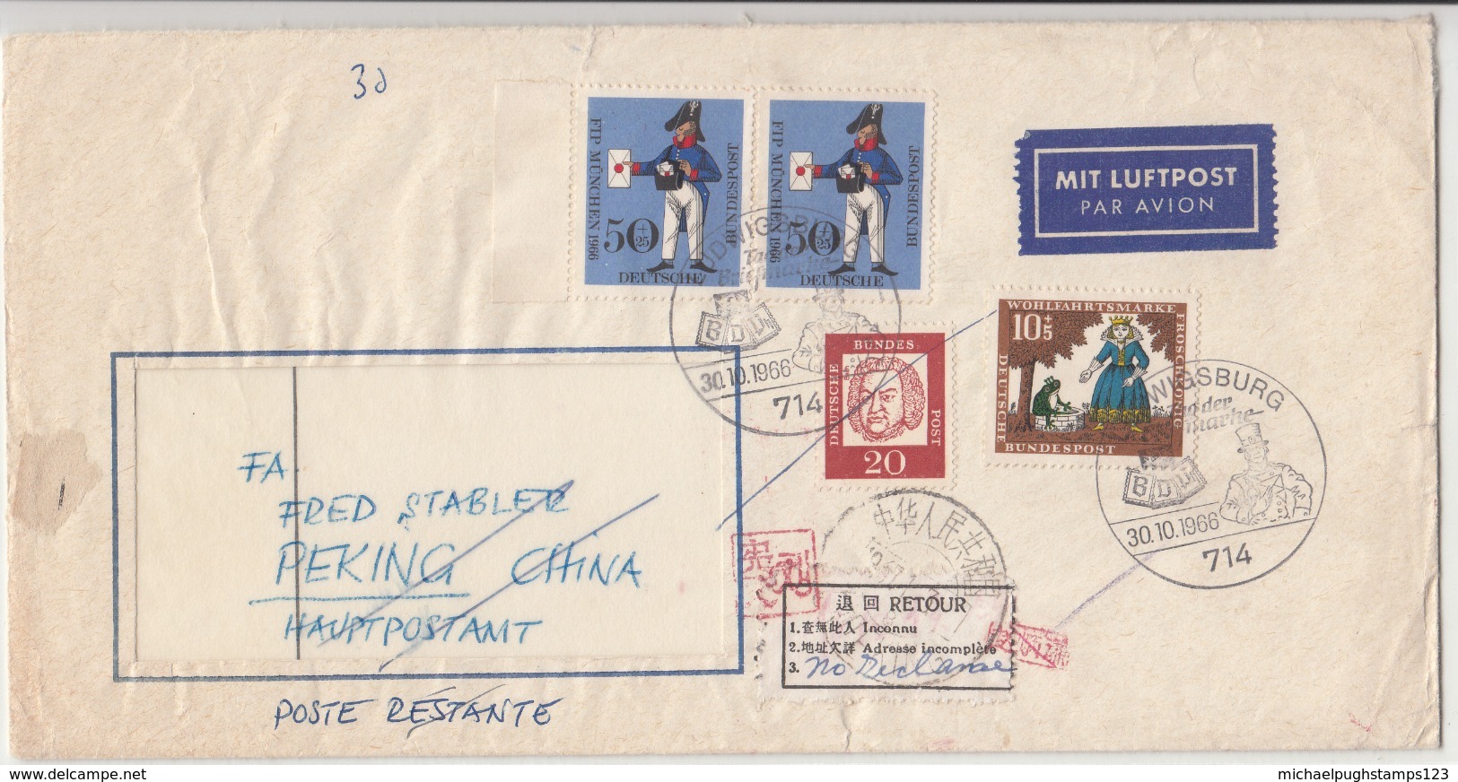 China / Returned Mail / Airmail / Germany - Autres & Non Classés