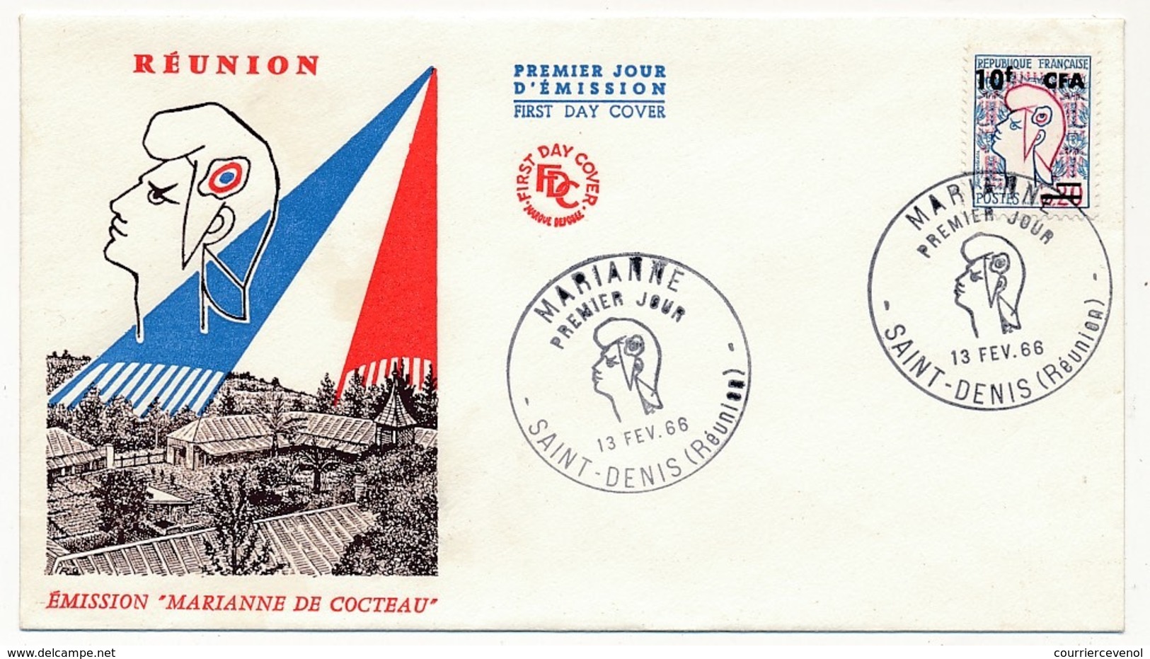 RÉUNION - Enveloppe FDC - 10F CFA - MARIANNE - St Denis De La Réunion - 13 Février 1966 - Briefe U. Dokumente