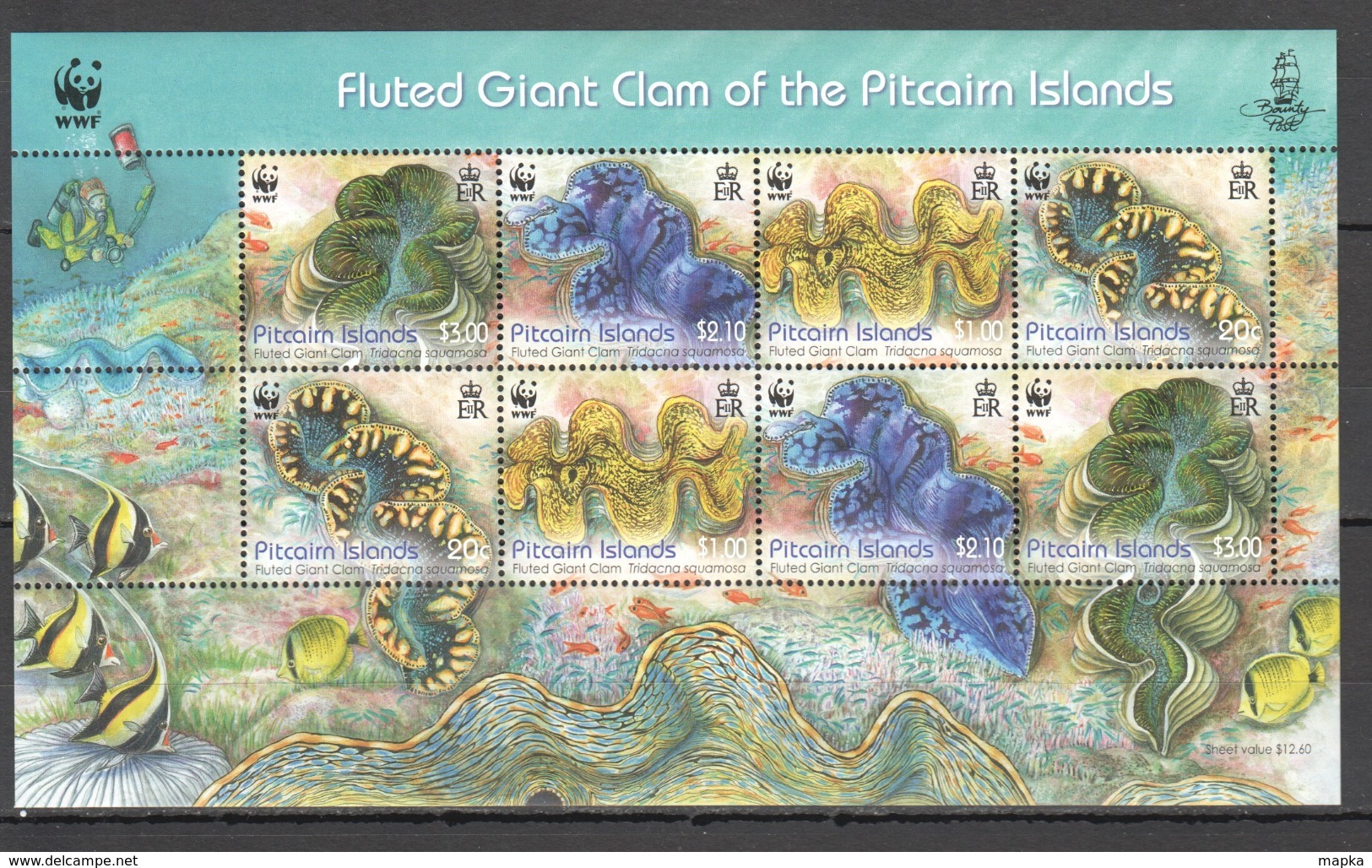 C320 ​​​​​​​!!! LAST ONE IN STOCK !!! PITCAIRN ISLANDS WWF MARINE LIFE FLUTED GIANT CLAM !!! MICHEL 25 EURO !!! 1KB MNH - Sonstige & Ohne Zuordnung