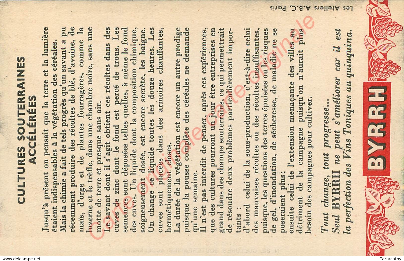 REGARDS SUR L'AVENIR N° 22 . Cultures Souterraines Accélérées  .  CARTE PUB BYRRH . - Autres & Non Classés