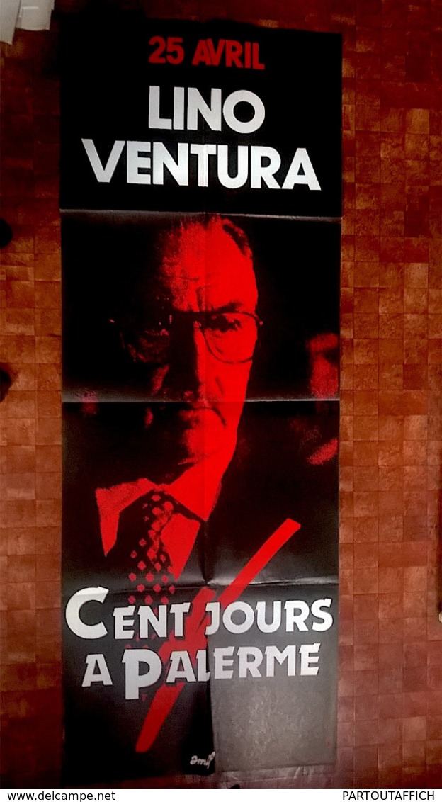 Aff Orig Ciné CENT JOURS A PALERME 160X60 1984 CENTO GIORNI A PALERMO Lino Ventura - Manifesti & Poster