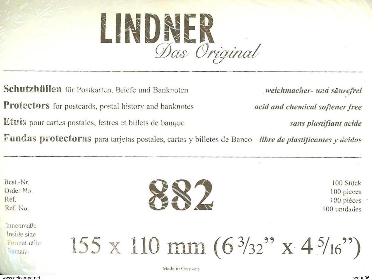 LINDNER - ETUIS De PROTECTION 155x110 Mm (Cartes Postales,REF. 882) - Zonder Classificatie
