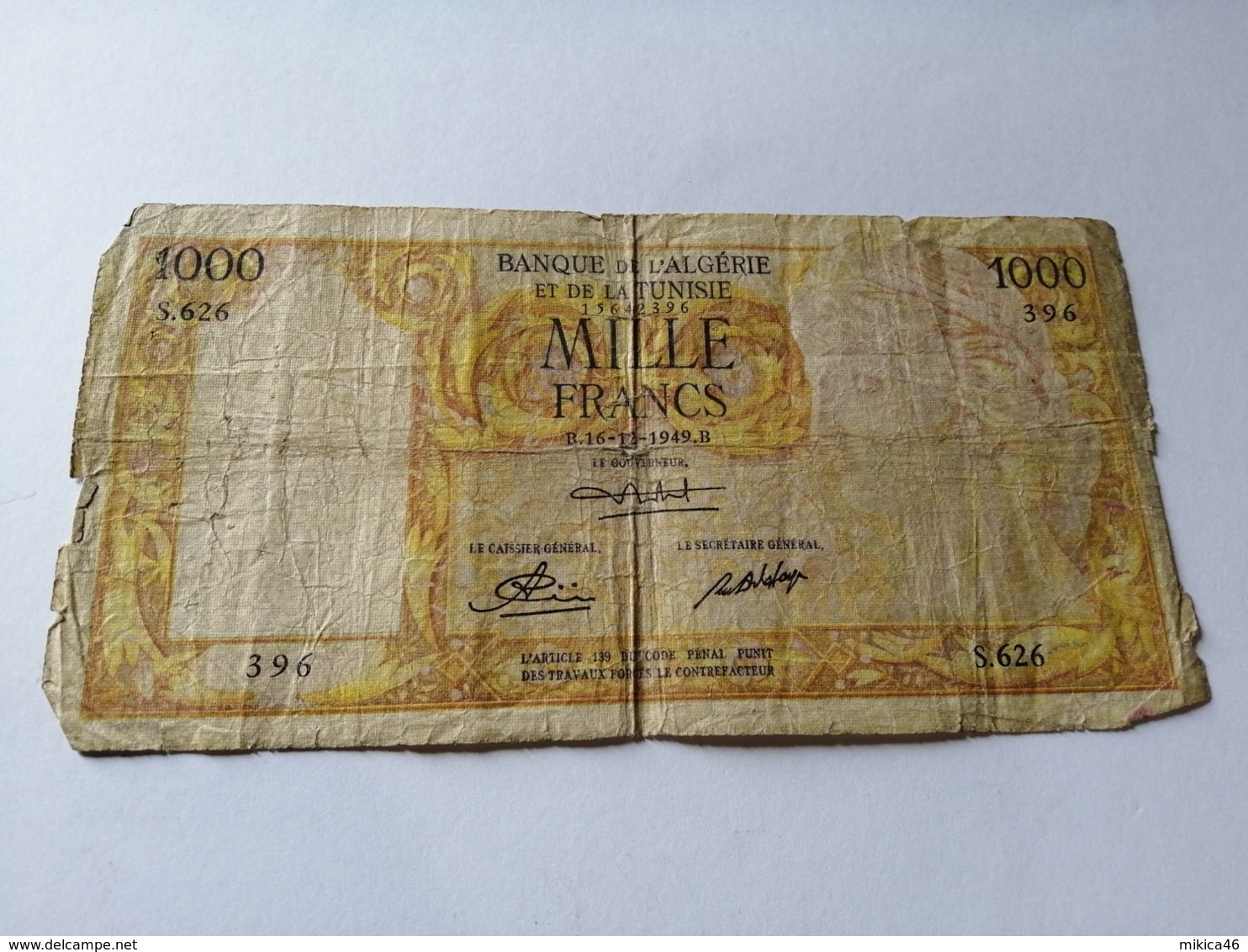 Algeria, Tunisia, 1000 Francs, 16-12-1949 - Algeria